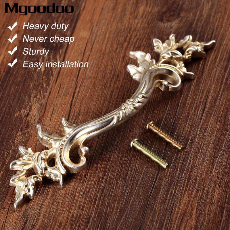Mgoodoo 5PCS 6.6" French Provincial Drawer Pulls, Antique Gold Furniture Pulls Retro Vintage European Style Handles for Cabinets Dresser Gates Door Closet Cupboard Kitchen Hardware - Image 4